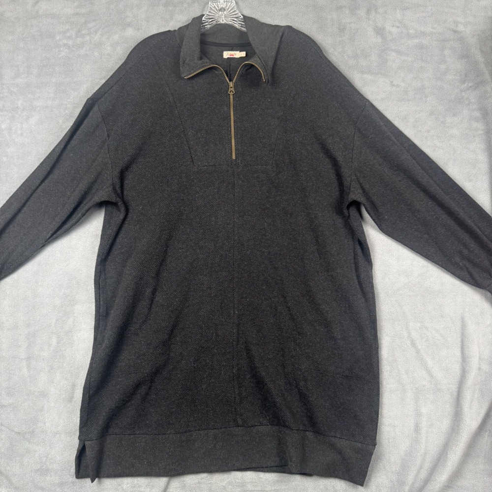 Faherty Mens XL Charcoal Gray Quarter Zip TextureTunic Sweater Longline Pullover